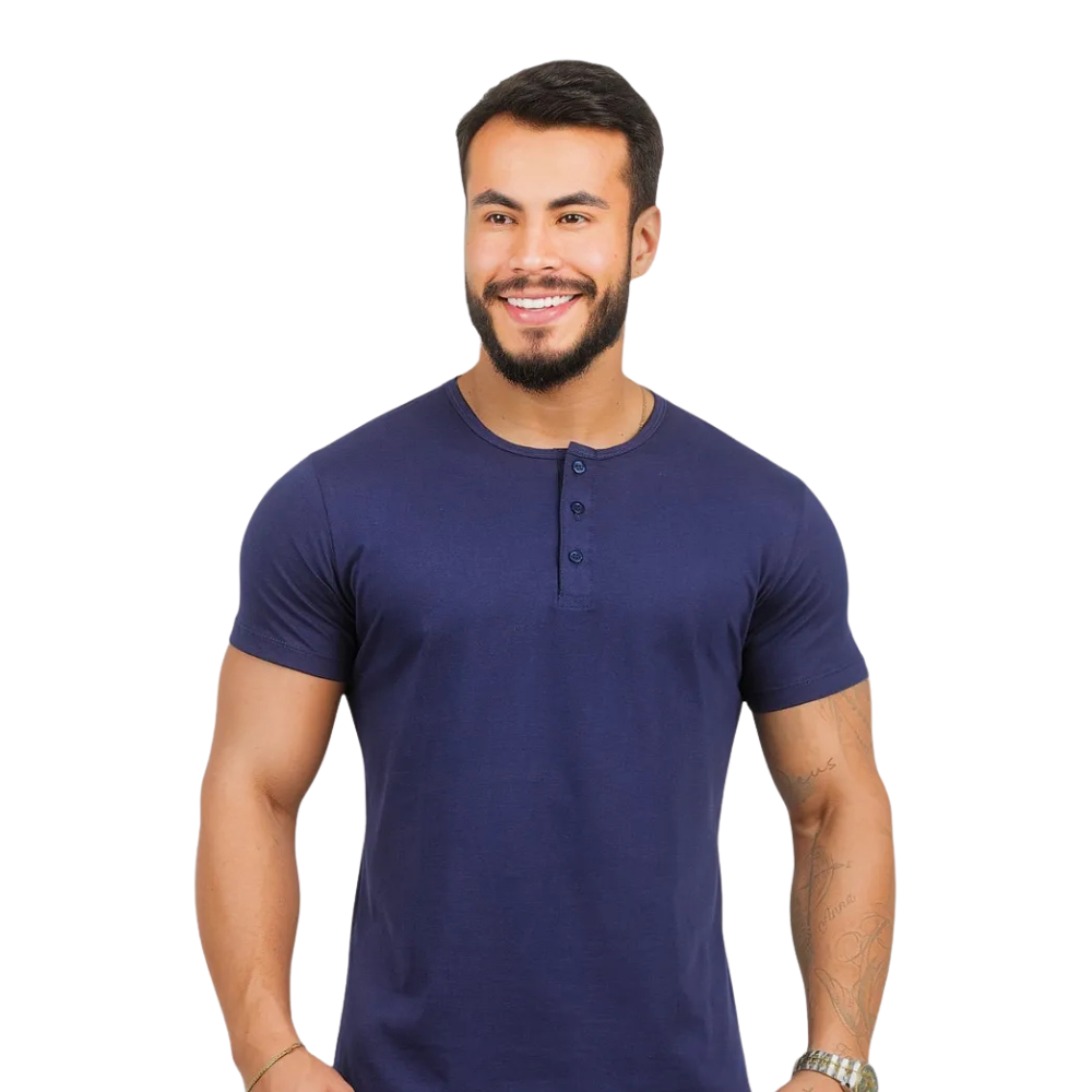 Henley Fit – Camiseta 100% Algodão Premium