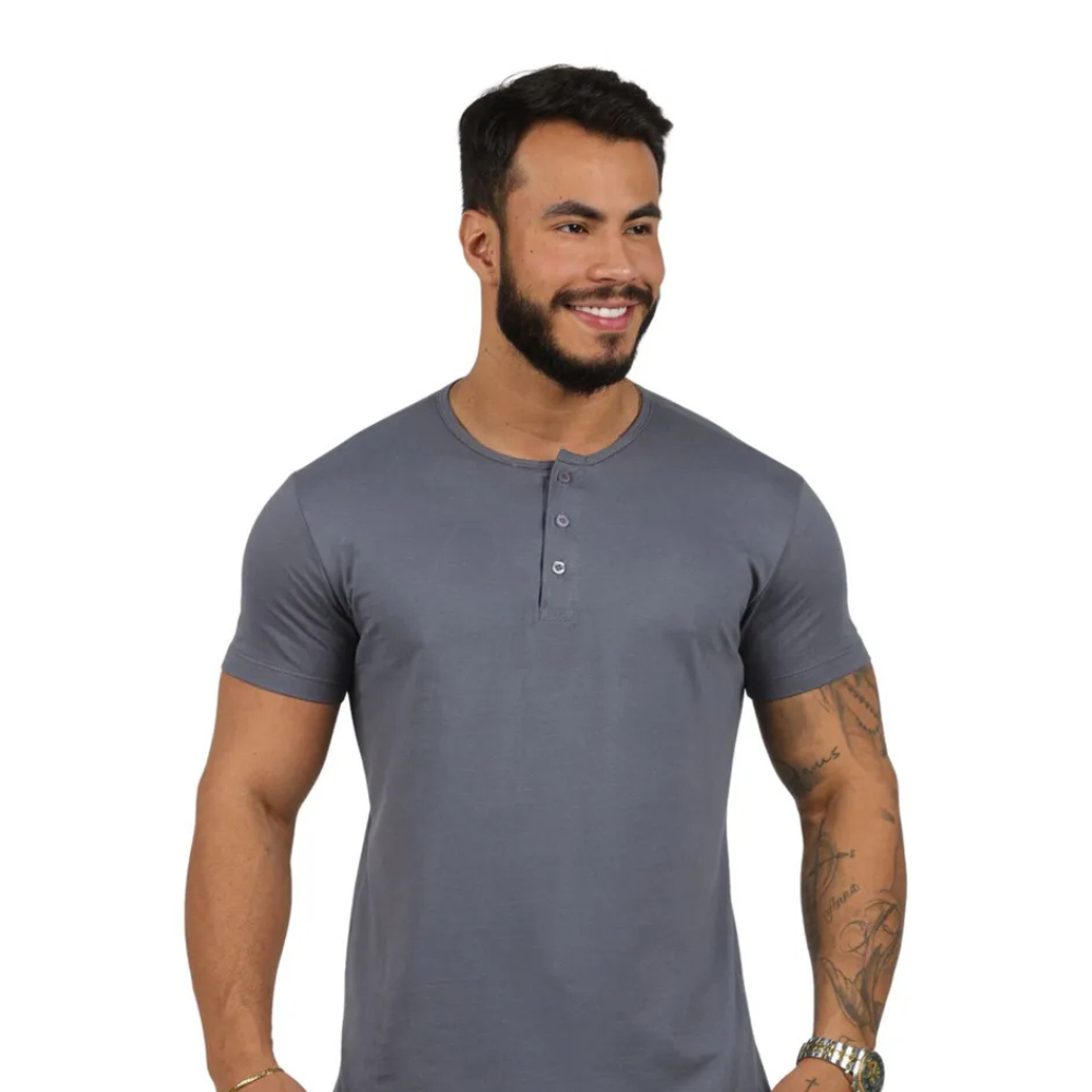 Henley Fit – Camiseta 100% Algodão Premium