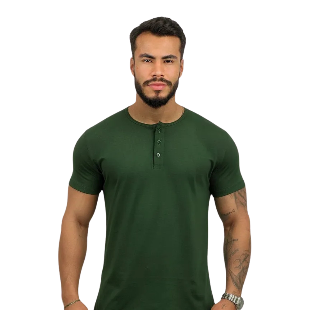 Henley Fit – Camiseta 100% Algodão Premium