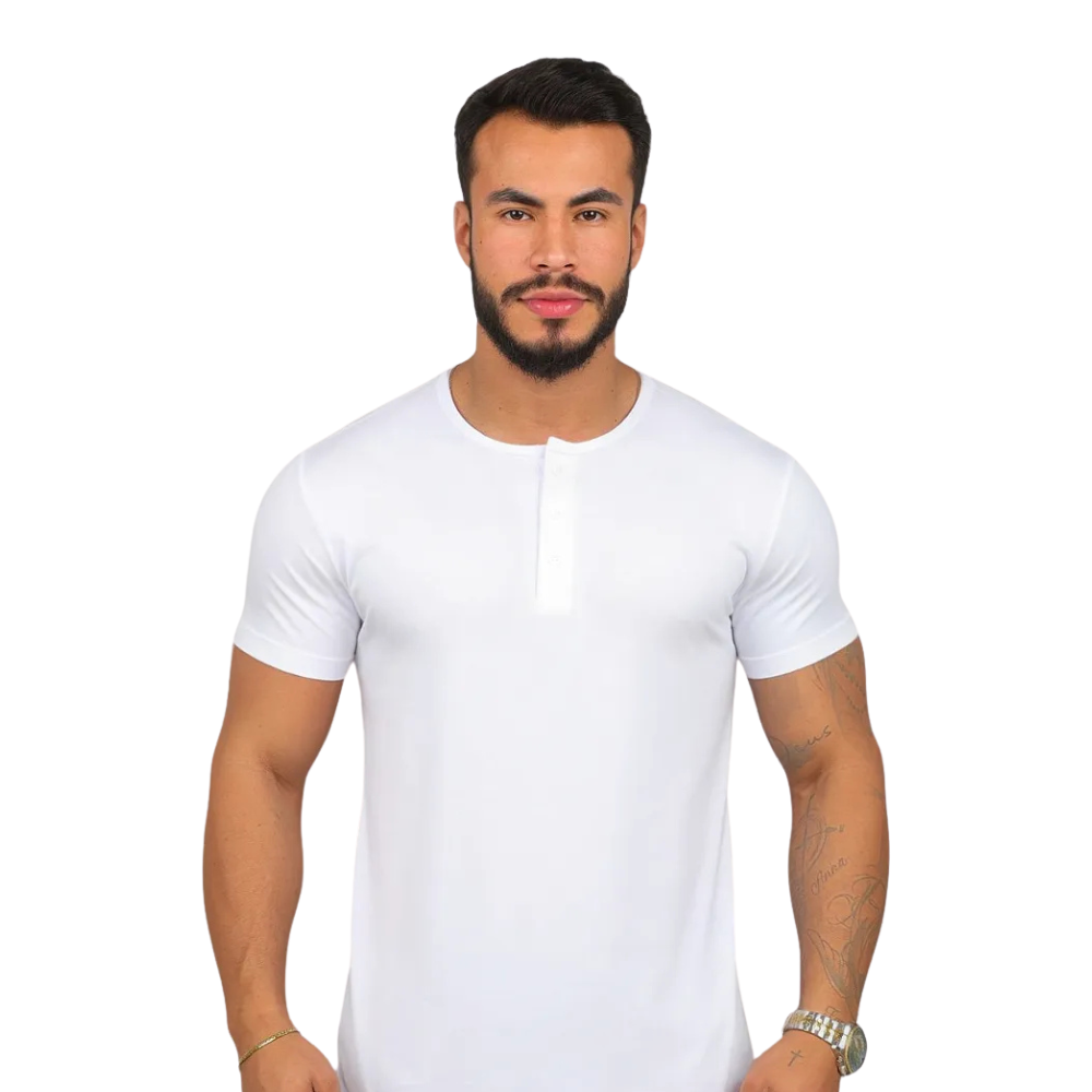 Henley Fit – Camiseta 100% Algodão Premium