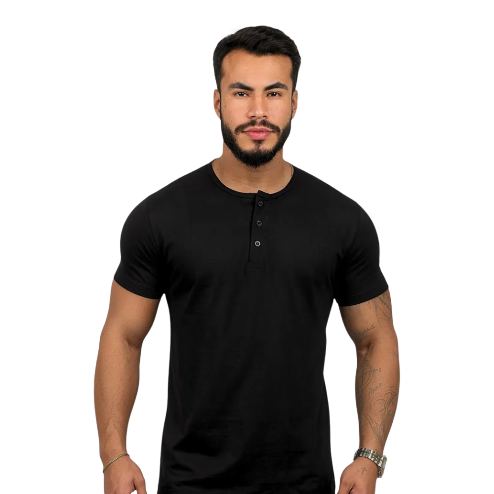 Henley Fit – Camiseta 100% Algodão Premium